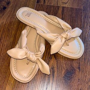 Tan Faux Leather Bow Strap Sandals
